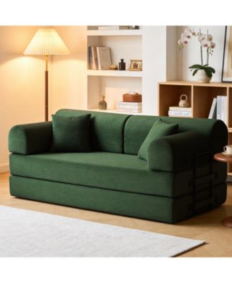 Convertible Sleeper Sofa Bed, Corduroy Folding Mattress Couch with Fixed-Shape Frame, Floor Sofa Lounge Couch for Living Room Bedroom