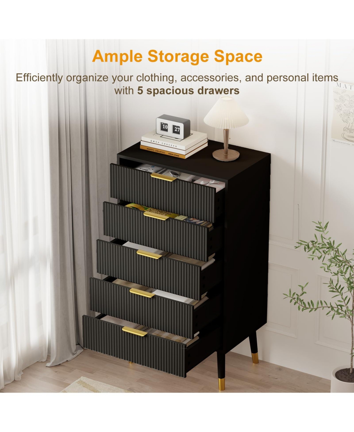 homfan Modern 3/4/5-Drawer Dresser with Metal Legs and Handles, Tall Chest of Drawers for Bedroom, Living Room, Entryway