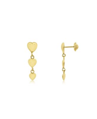 Gold Heart Dangle Screw Back Earrings 14K Yellow Gold