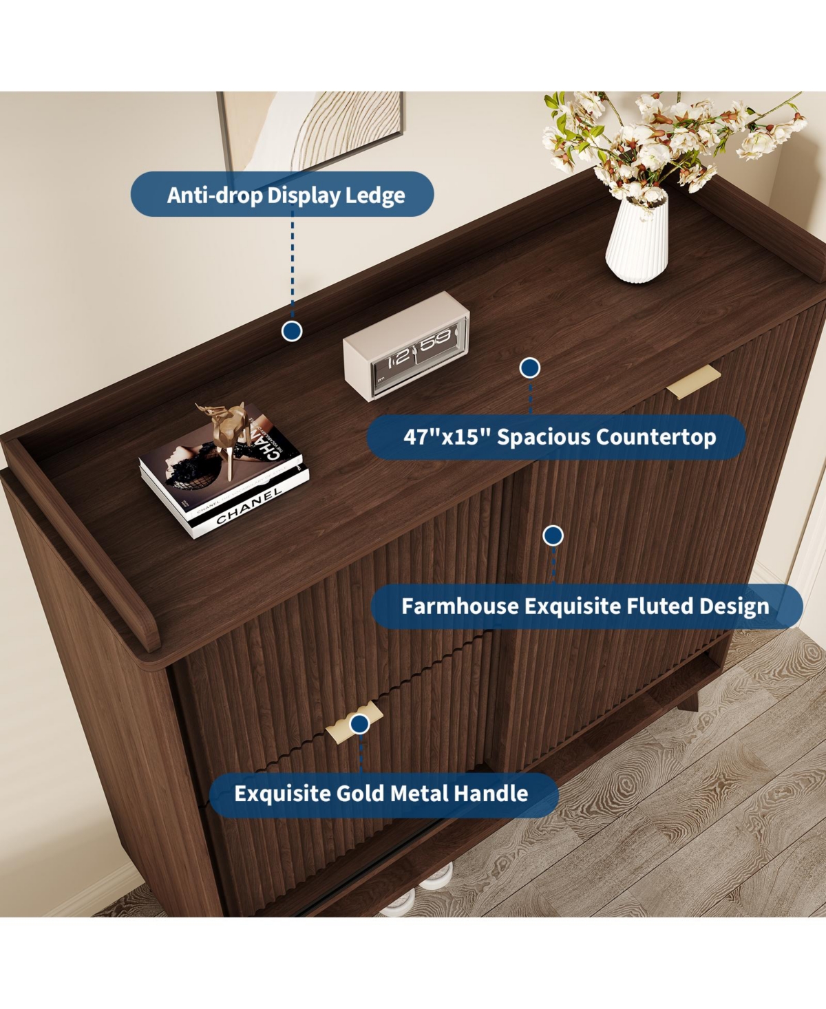 homfan Freestanding Narrow Shoe Cabinet with Sliding Door, 2 Drawers and Adjustable Shelves, Modern Hidden Storage Organizer for Entryway Hallway