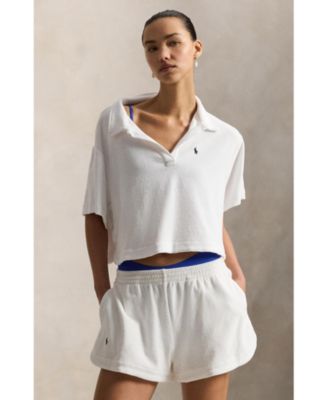 Women's Navy Blue Cotton Terry Swimsuit Cover Up Shirt and Short Set