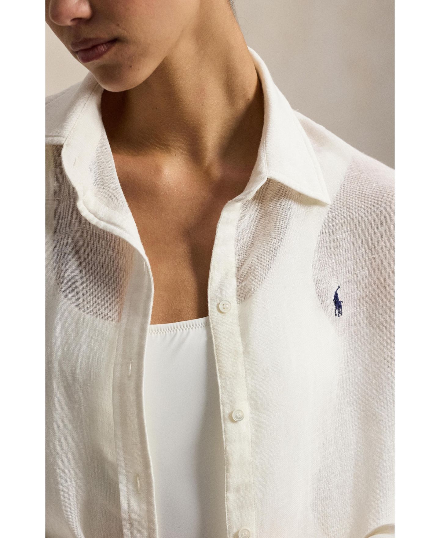 Женская рубашка Polo Ralph Lauren Boyfriend Shirt Swimsuit Cover Up, цвет: Кремовый — фото 3