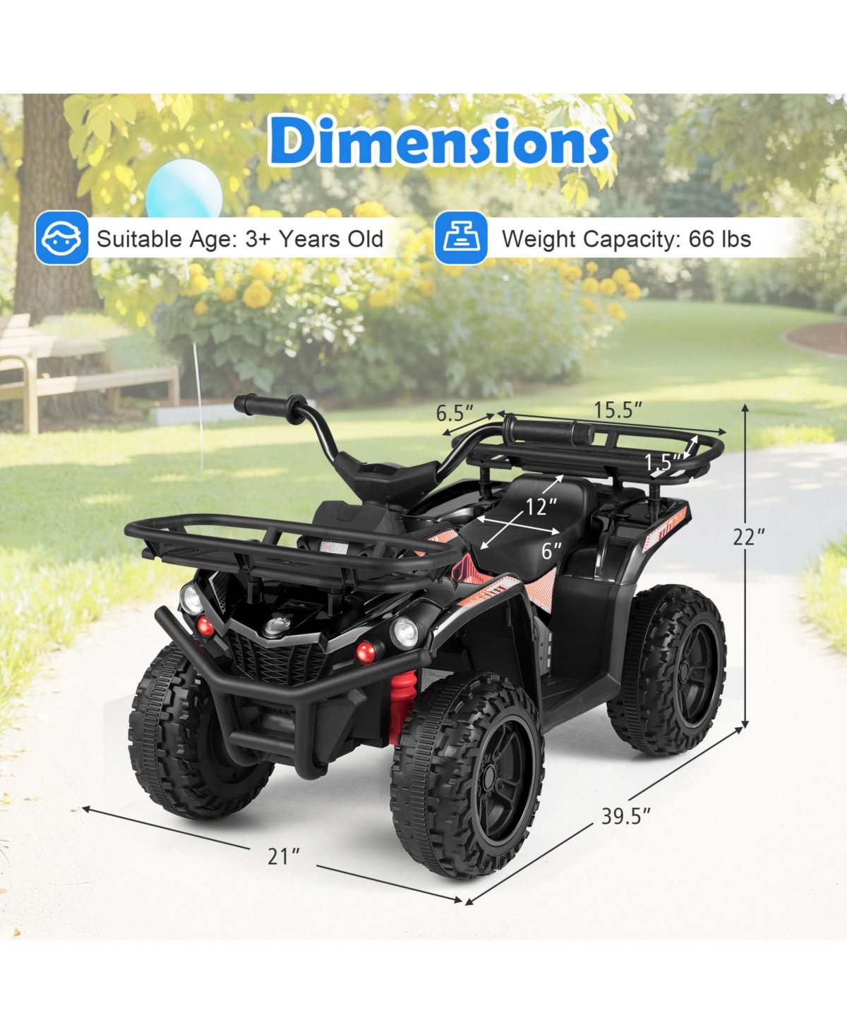 Slickblue 24V Kids Electric Quad Ride On with Led Headlights and Rugged Tires