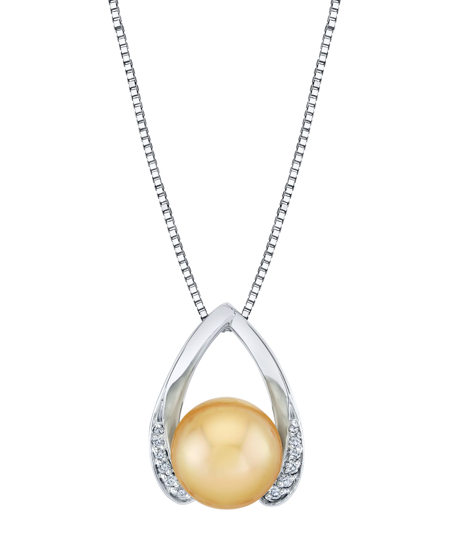 Cultured Golden South Sea Pearl (10mm) & Diamond (1/10 ct. t.w.) Pendant Necklace in Sterling Silver