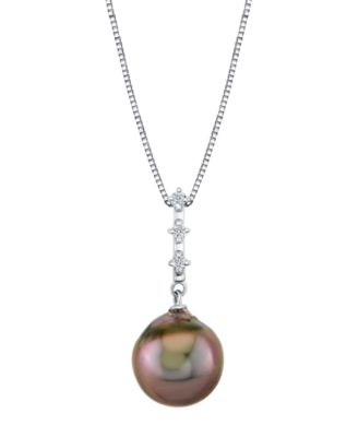 Cultured Tahitian Pearl (11mm) & Diamond Accent Pendant Necklace in 10k white Gold