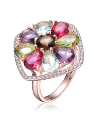Dazzling Sterling Silver Multi-Color CZ Flower Statement Ring
