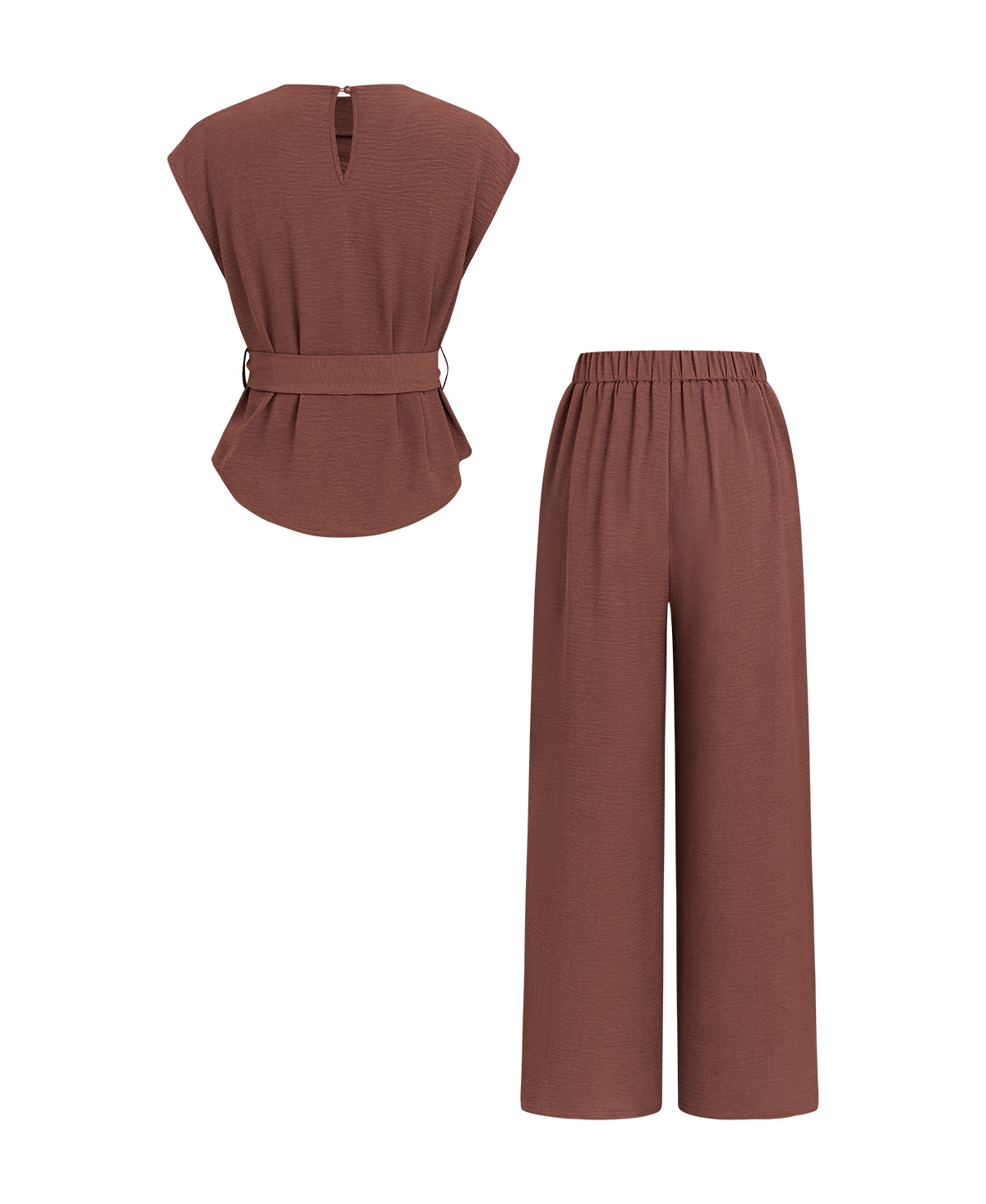 Cupshe Women's Crew Neck Belted Top and Wide Leg Pants Two-Piece Set