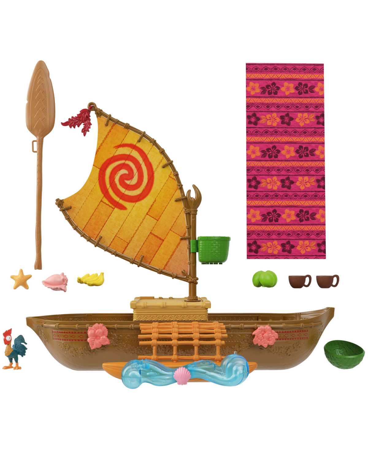 Disney Princess Moana Ocean Voyager Canoe Playset, 38 cm Floating Boat, Fashion Doll Playset, Ages 3+