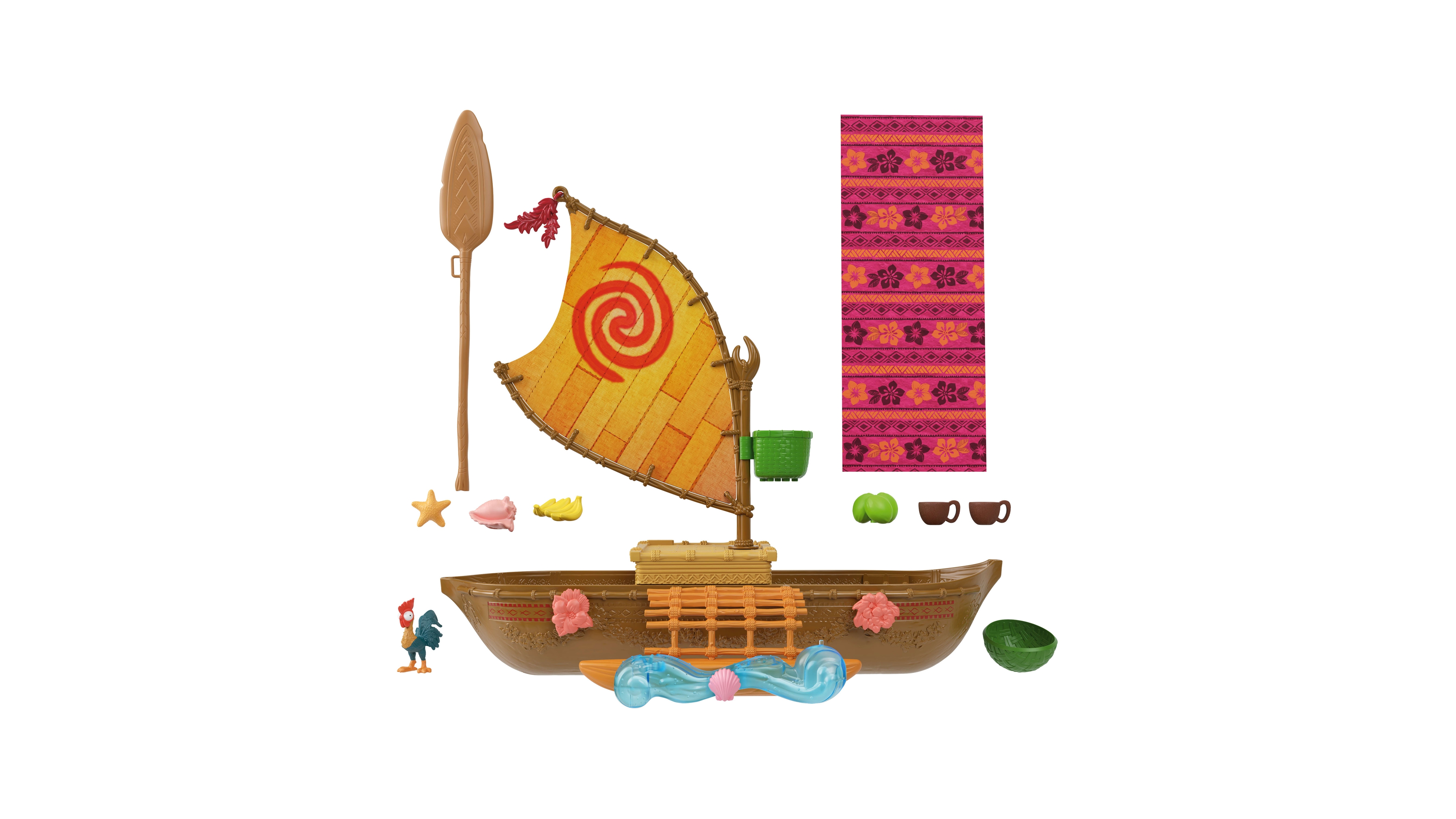 Disney Princess Moana Ocean Voyager Canoe Playset, 38 cm Floating Boat, Fashion Doll Playset, Ages 3+