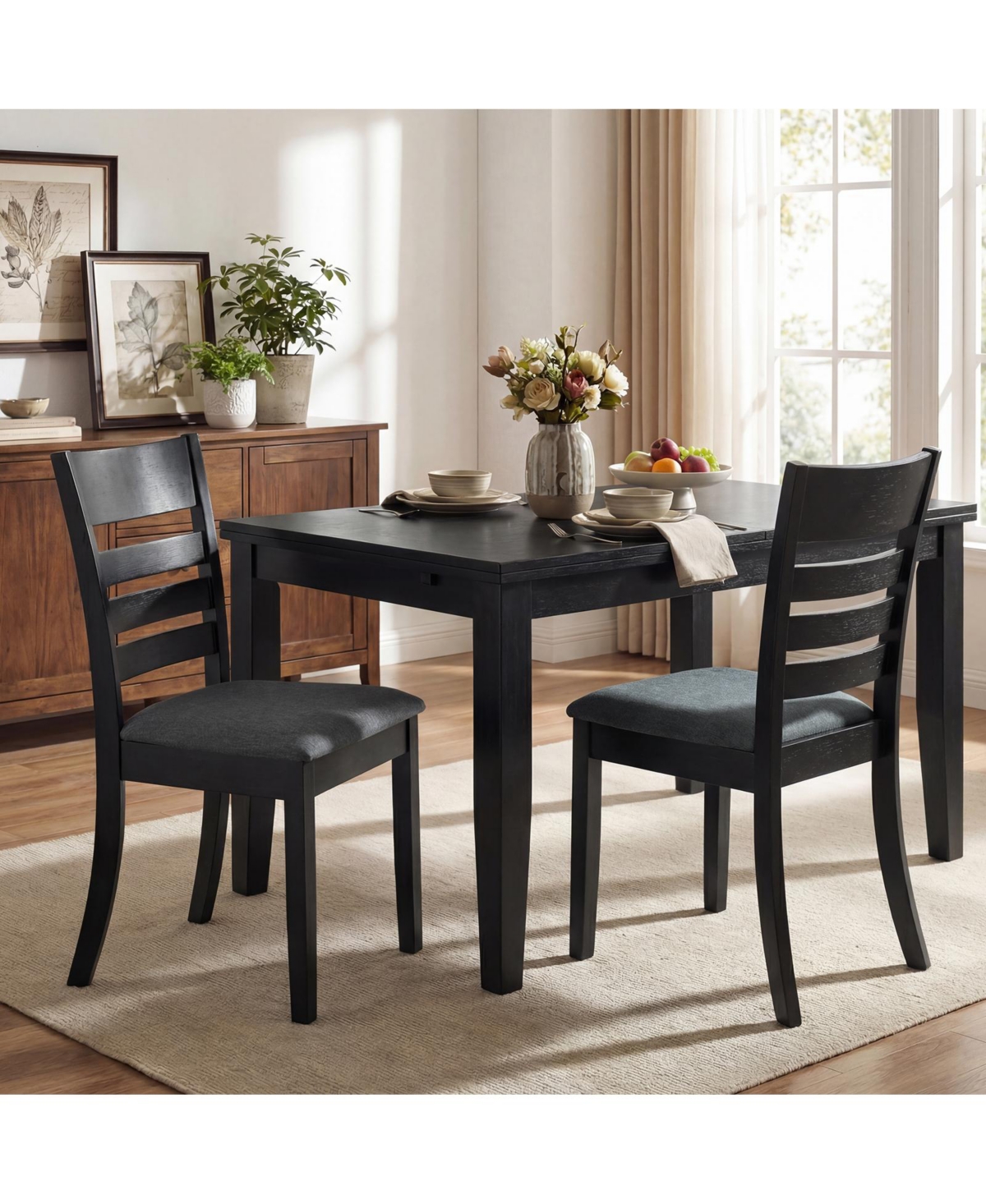 Costway Wooden Dining Chairs with Rubber Wood Frame, Curved Slatted Backrest Dark