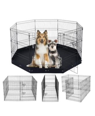 8 Panel Foldable Metal Dog Exercise Pen with Bottom Pad 30 in H x 24 in W