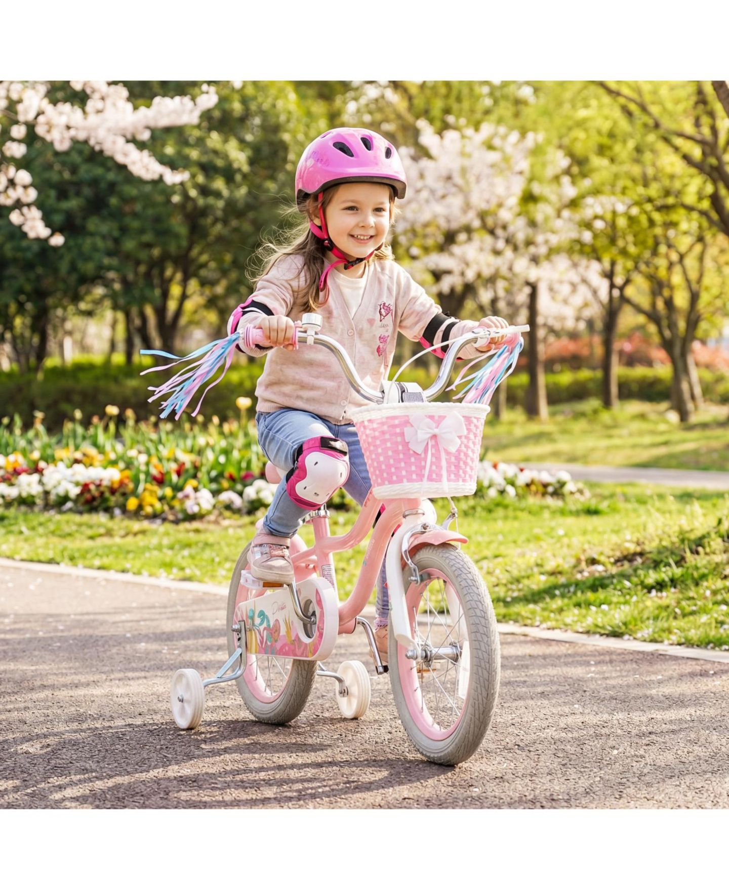 Детская игрушка Gymax 14-Inch Mermaid Kids Bike with Adjustable Seat, Training Wheels & Coaster Brakes, 110 lbs Capacity, Ages 3-5, цвет: Розовый — фото 3