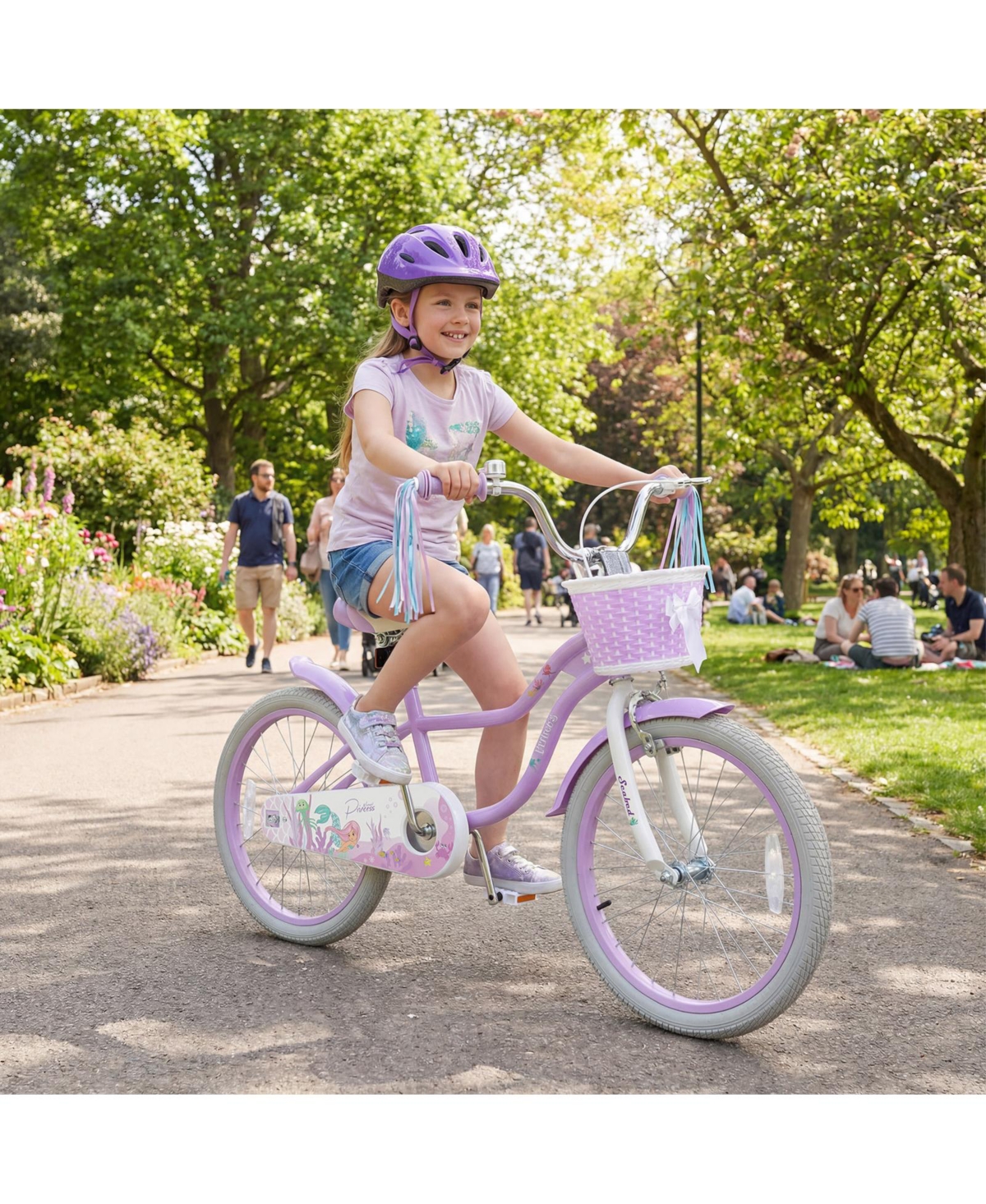 Gymax 20'' Girls Bike w/Removable Basket Streamers Hand Brake and Coaster Brake Saddle