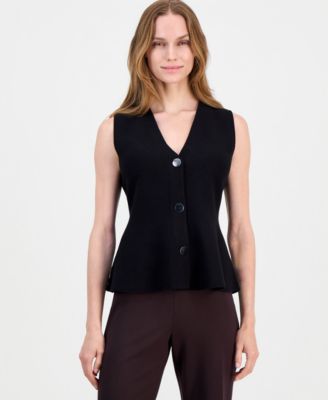 Women's V-Neck Button-Front Peplum Vest