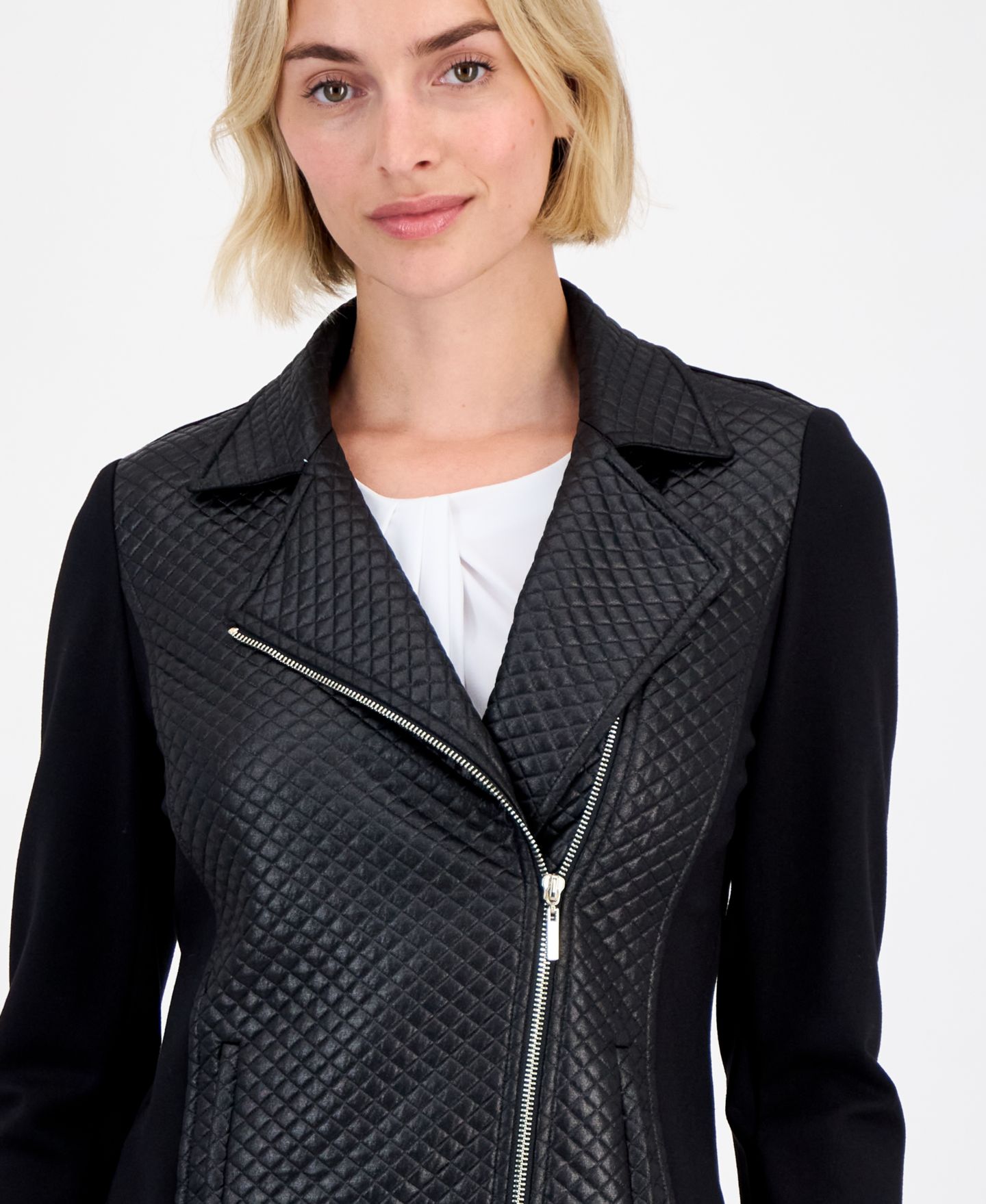 Женская куртка Anne Klein Faux-Leather Moto, цвет: Чёрный — фото 4