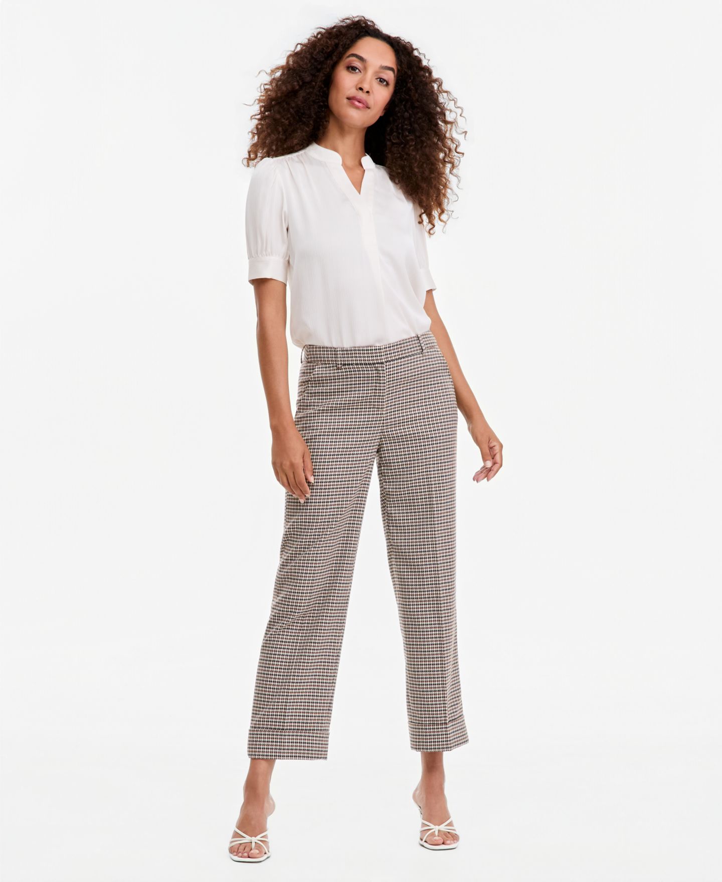 Женские брюки Anne Klein Wide-Leg Houndstooth, цвет: Чёрный разноцветный — фото 3