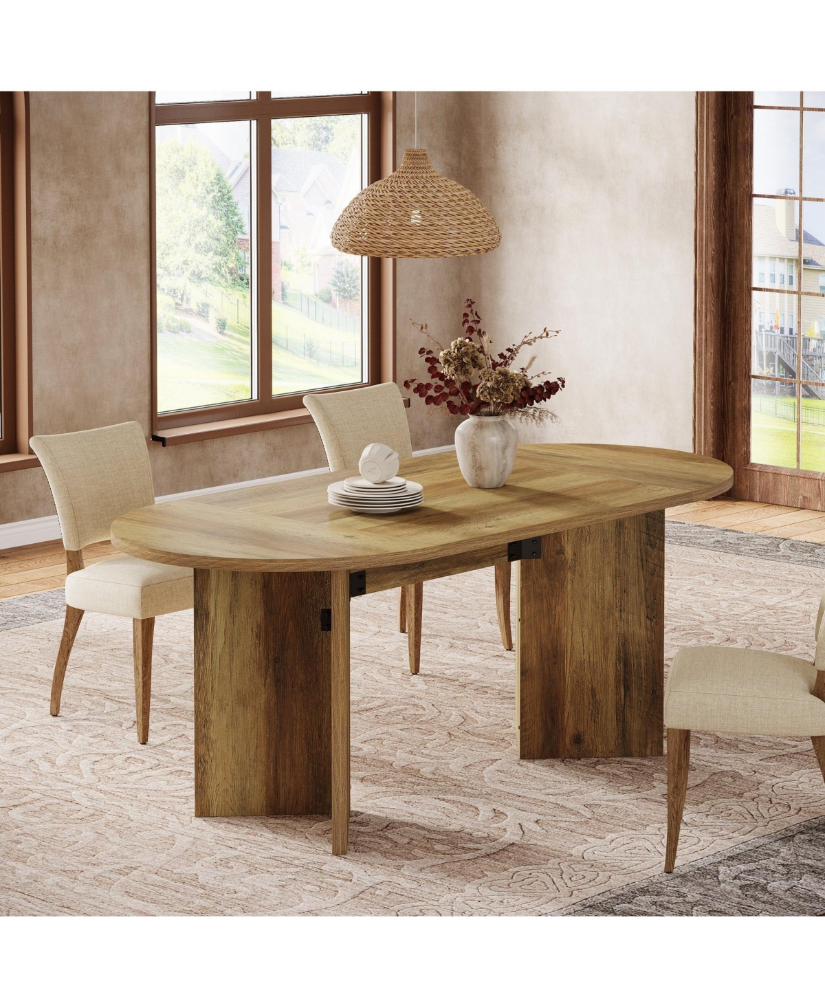 Slickblue 63 Inch Dining Table with Strip Base for Modern Dining Room
