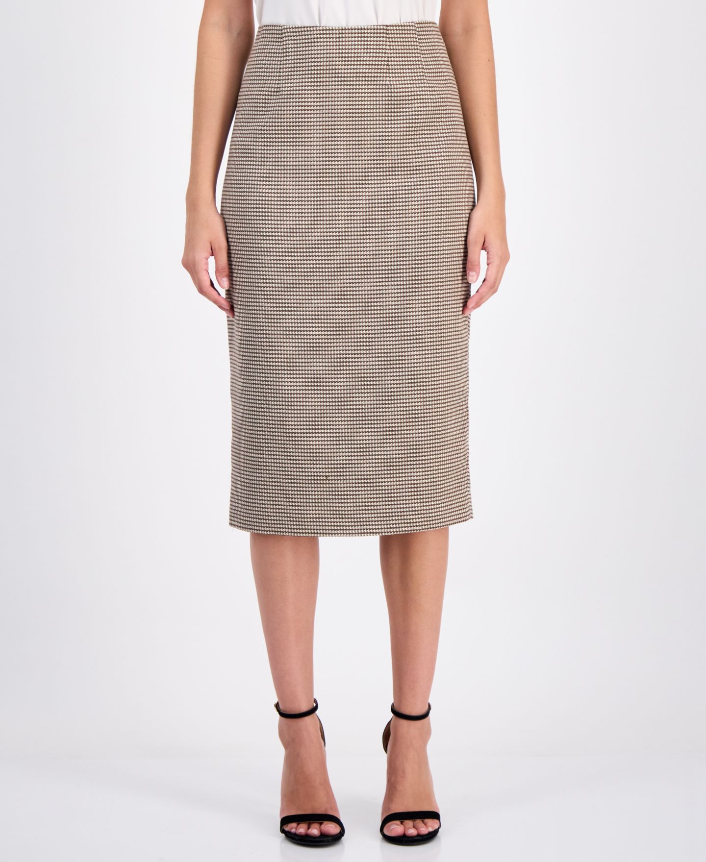 Женская юбка Anne Klein Houndstooth Pencil, цвет: Натуральный глиняный разноцветный — фото 1