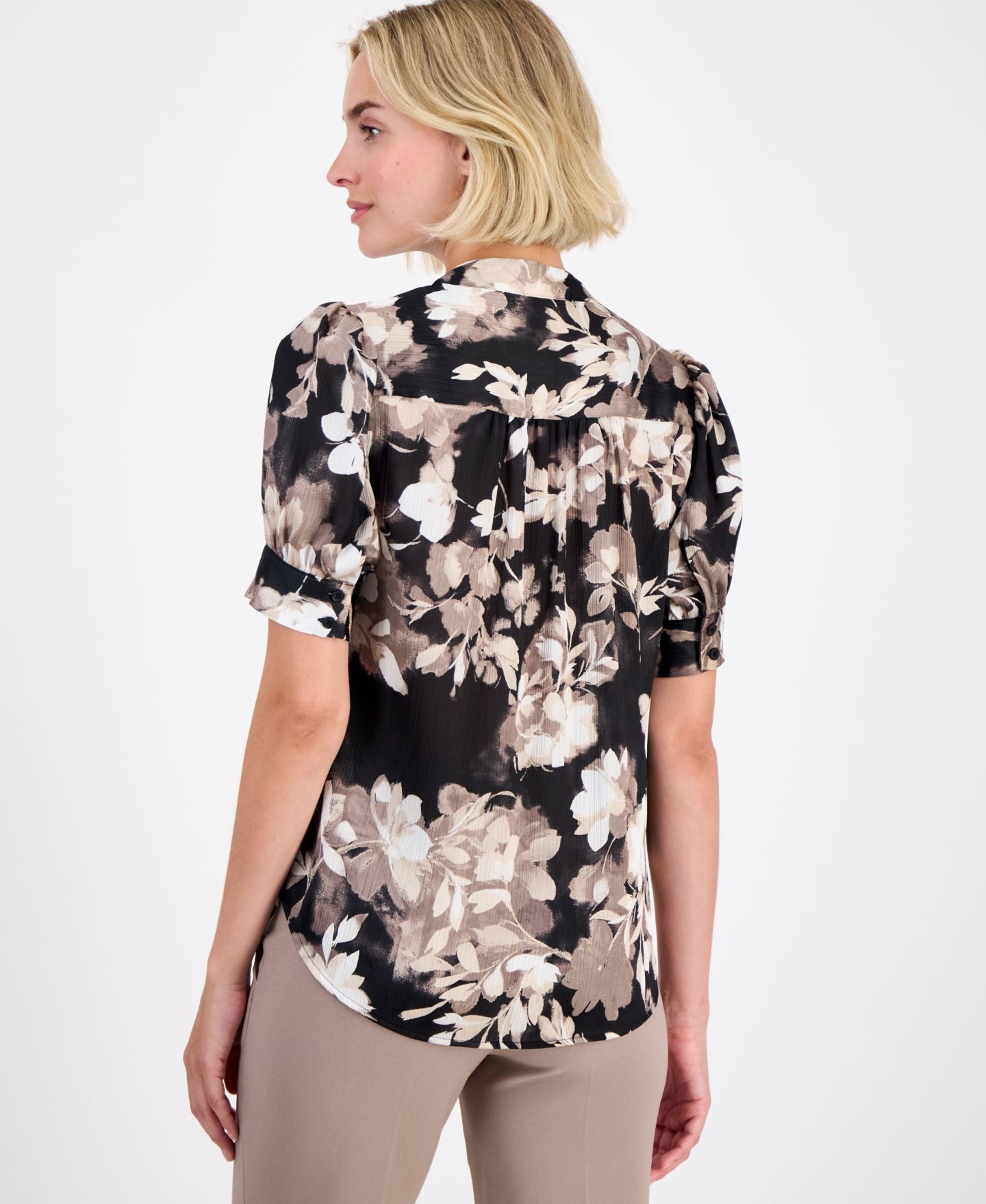 Женский топ Anne Klein Puffed-Sleeve Top, цвет: Чёрный / Латте разноцветный — фото 4