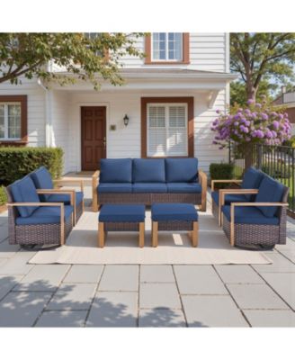 Wicker Outdoor Patio Furniture Set - 7 Piece Patio Conversation Sets with Swivel Rocker Chairs, Ottomans and Sofa, Thick Cushions