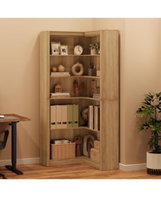 Five-Tier Corner Bookshelf, L-Shaped Tall Bookcase with Anti-Tipping Device, Perfect for Living Room and Home Office Storage