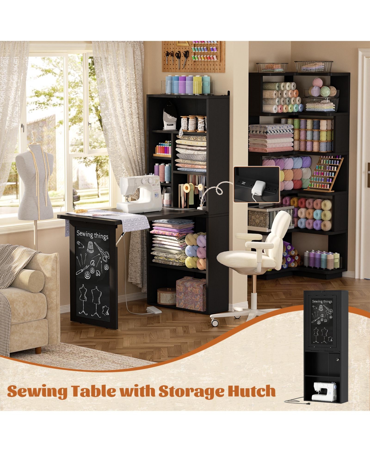 Aheaplus Foldable Desk with Charging Station, Space-Saving Murphy Table