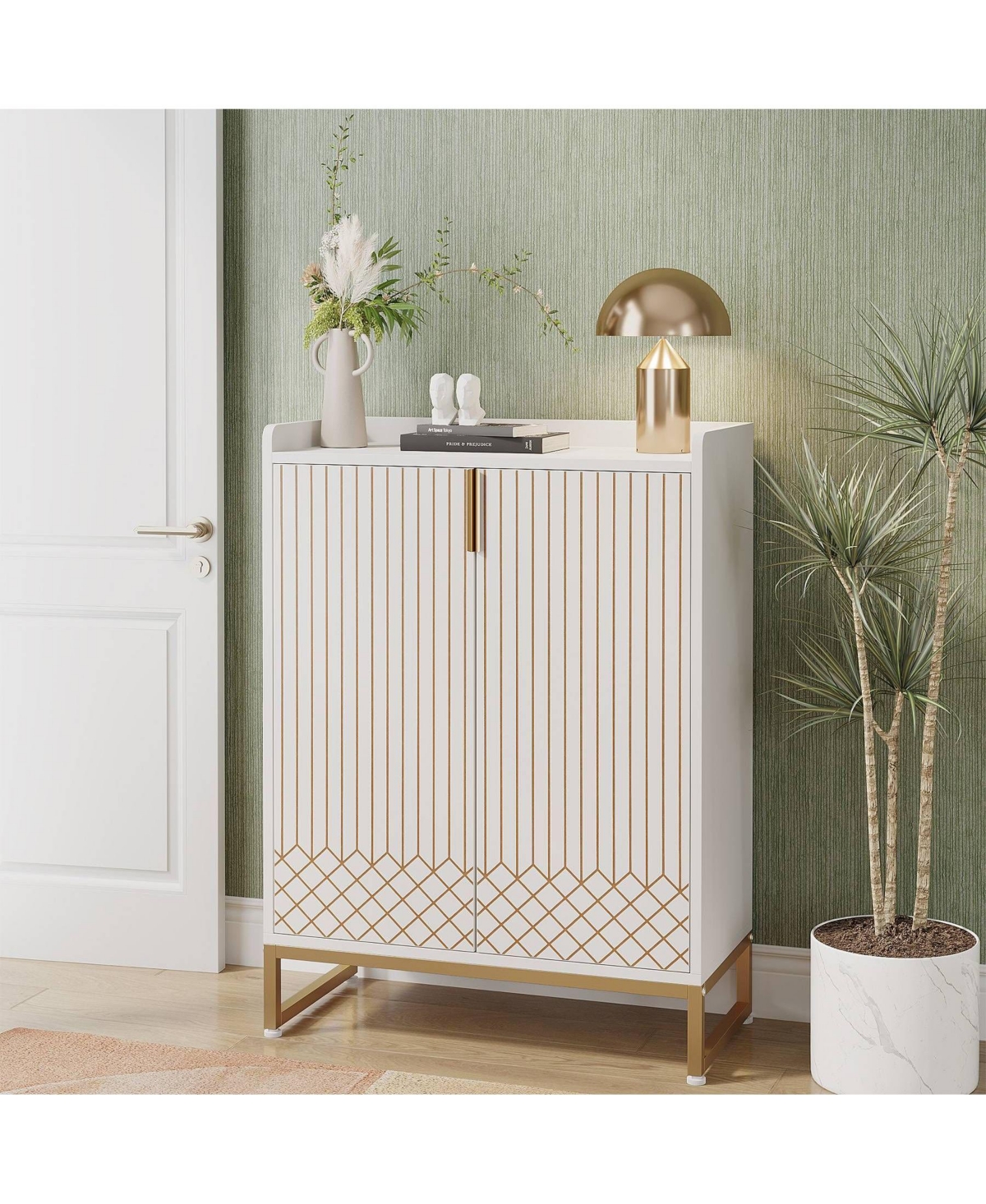 Slickblue 5 Tier Shoe Storage Cabinet with Doors for Entryway and Closet