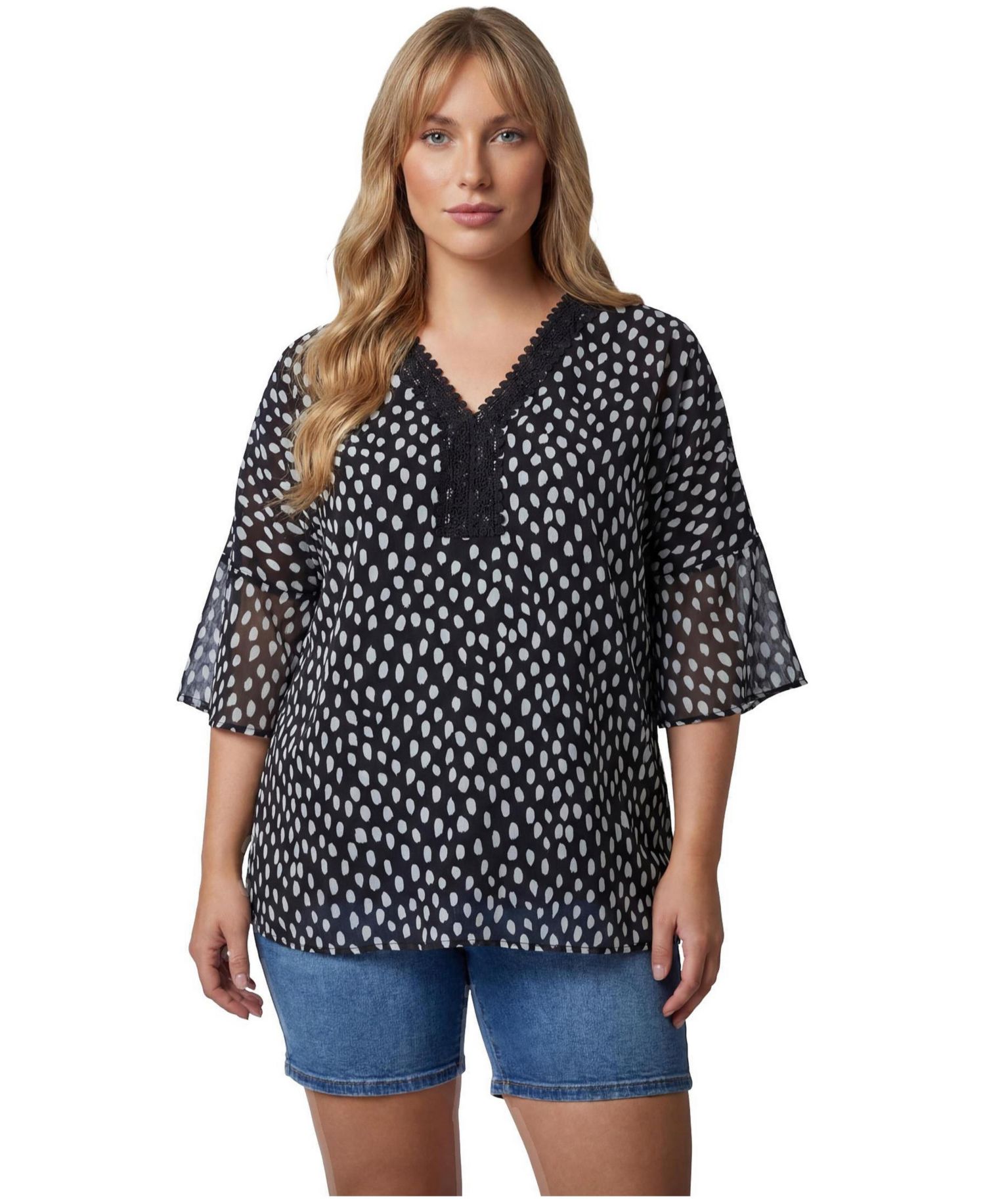 Women's Crochet Trim Caftan Top
