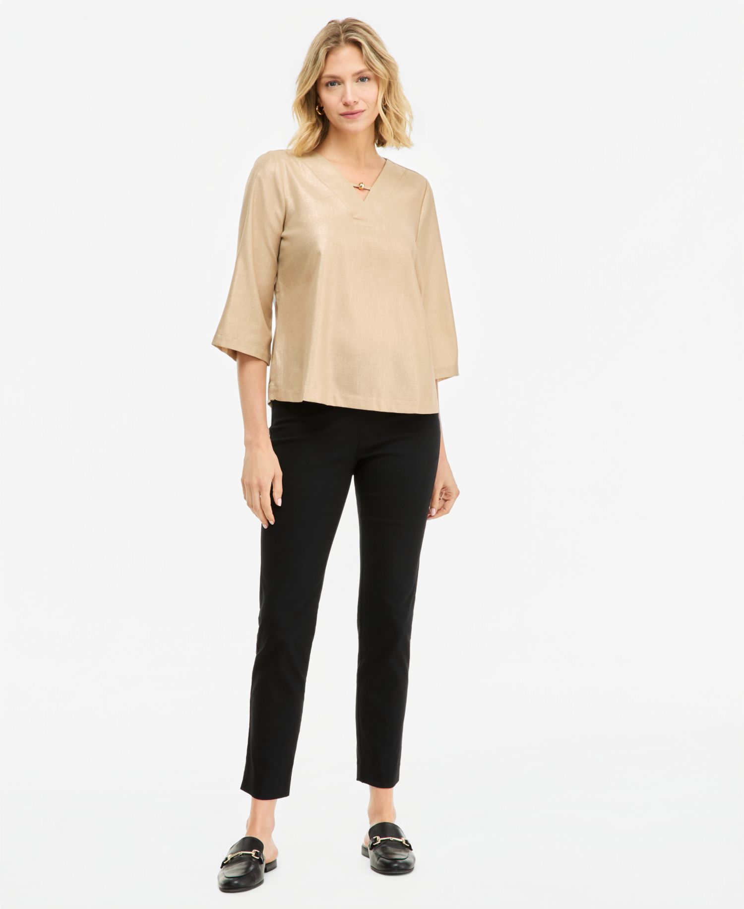 Women's Flutter-Sleeve Metallic-Threaded Top
