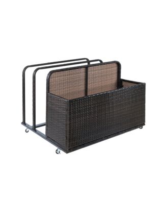 Pool Float Storage Box with Wheels, Double Layer PE Rattan, Water-Resistant, Fold-Out Shelves, for Poolside and Patio