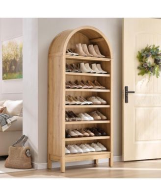 Modern Arched 7-Tier Shoe Cabinet, Freestanding Entryway Storage Bench with Shelves, Curved Space-Saving Design for Bedroom, Living Room