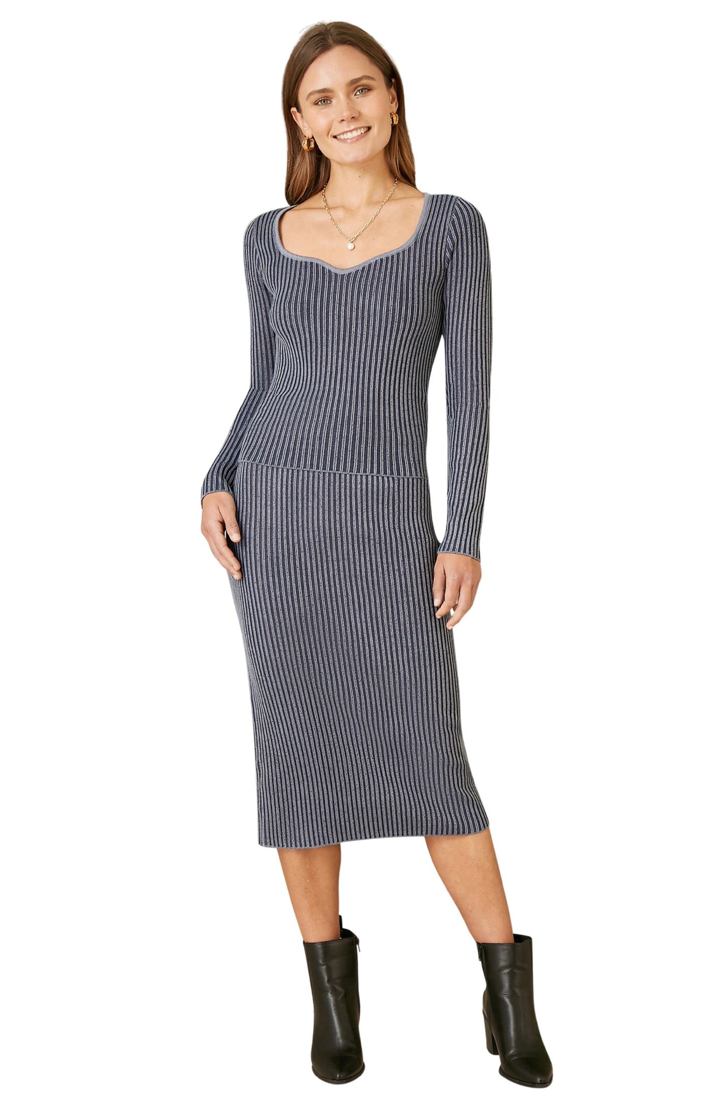 Женская юбка Yumi Rib Knit Midi Skirt Stretch and Cozy, цвет: Синий — фото 2