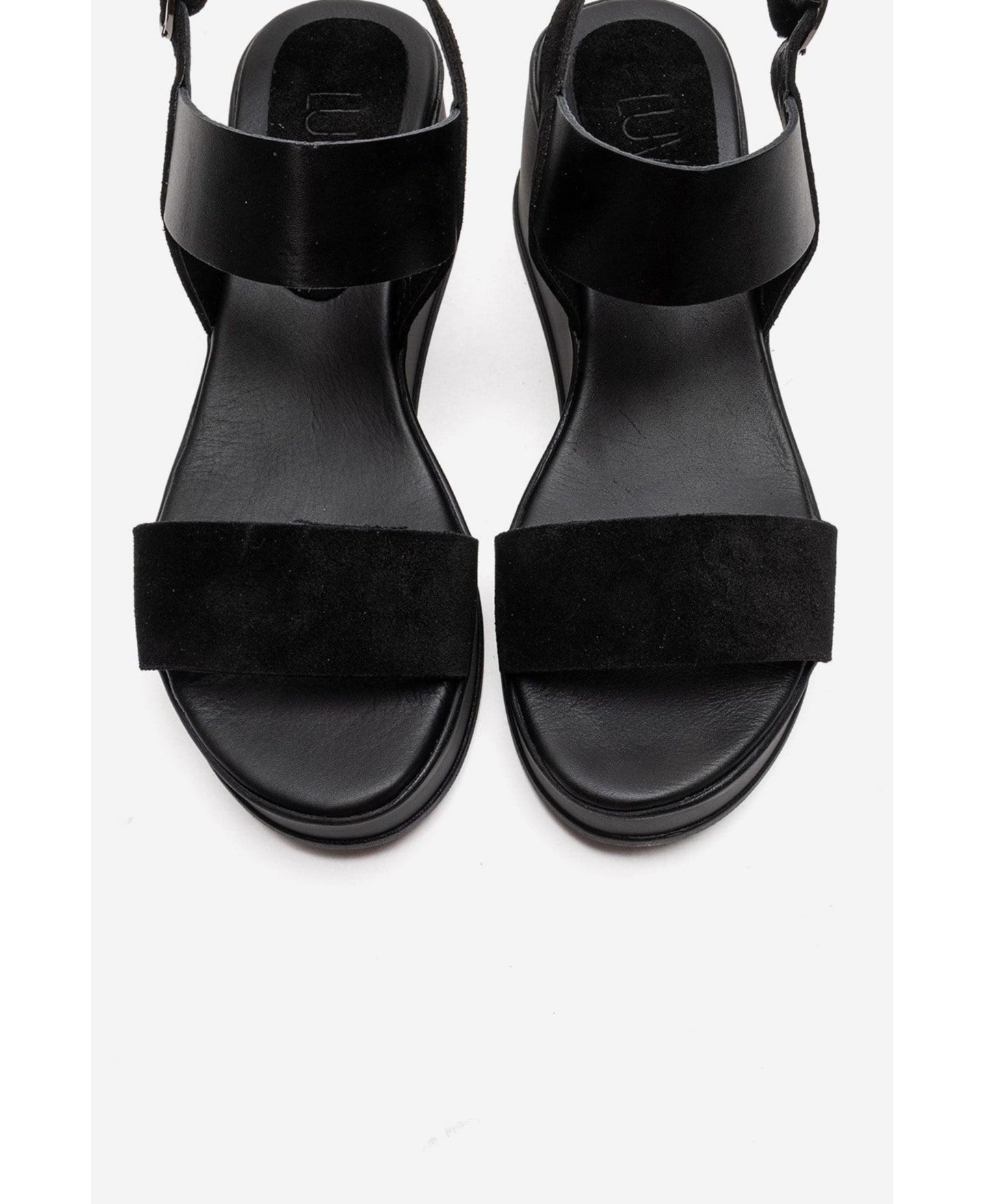 Женские сандалии Forever & Always Shoes Lolanthe Leather Wedge Sandal, цвет: Чёрный замшевый — фото 5