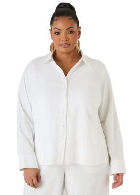 Women's Plus Size Long Sleeved Linen Blend Shirt