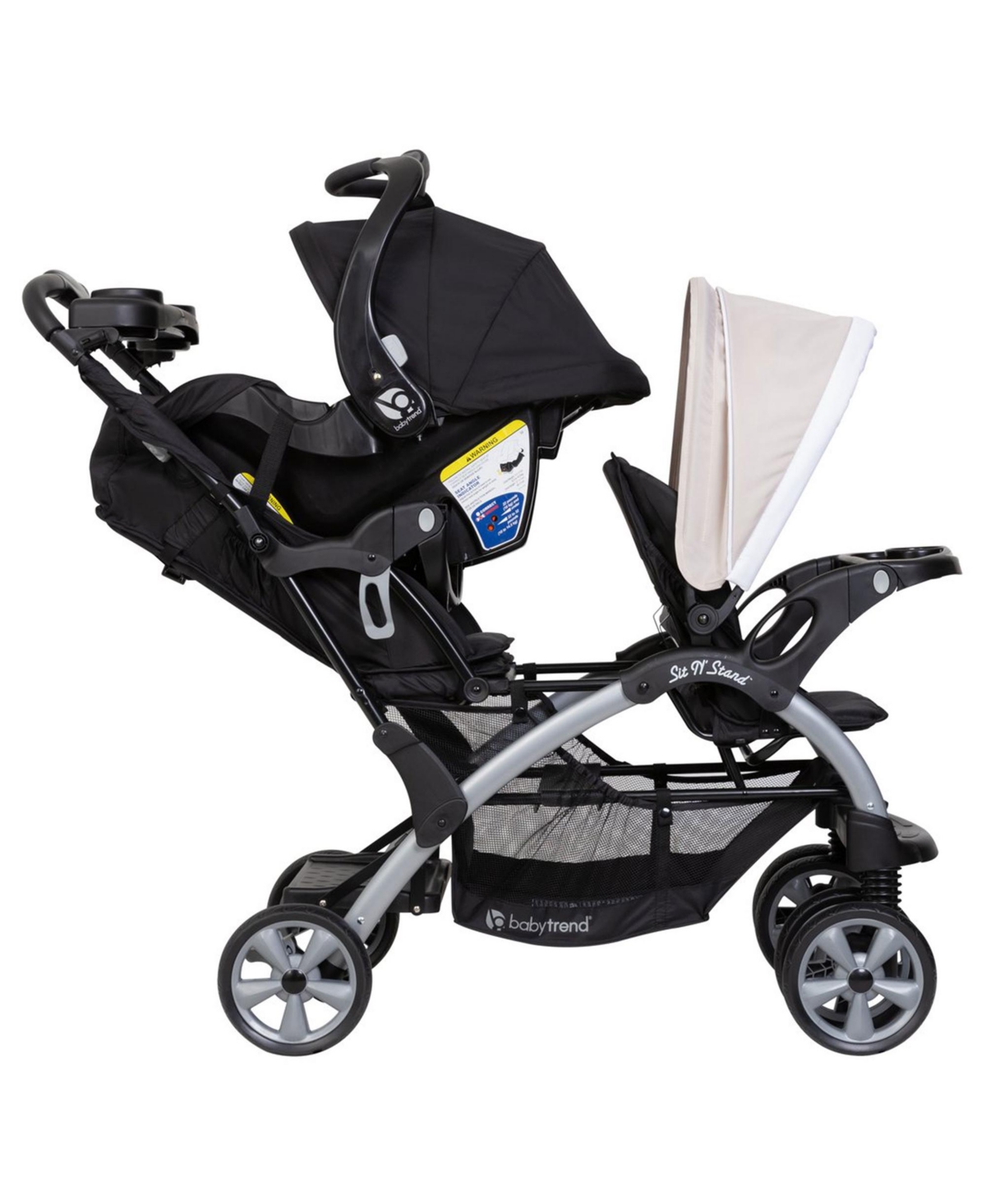 Baby Trend Sit N Stand Travel Double Baby Stroller and Car Seat Combo, Khaki