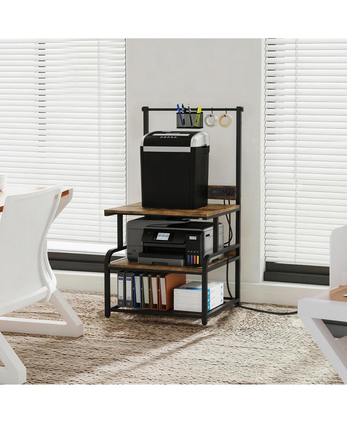 Aheaplus Large Printer Stand with 4-Tier Storage and Charging Station, 3D Printer Table with Filament Storgae and Rolling