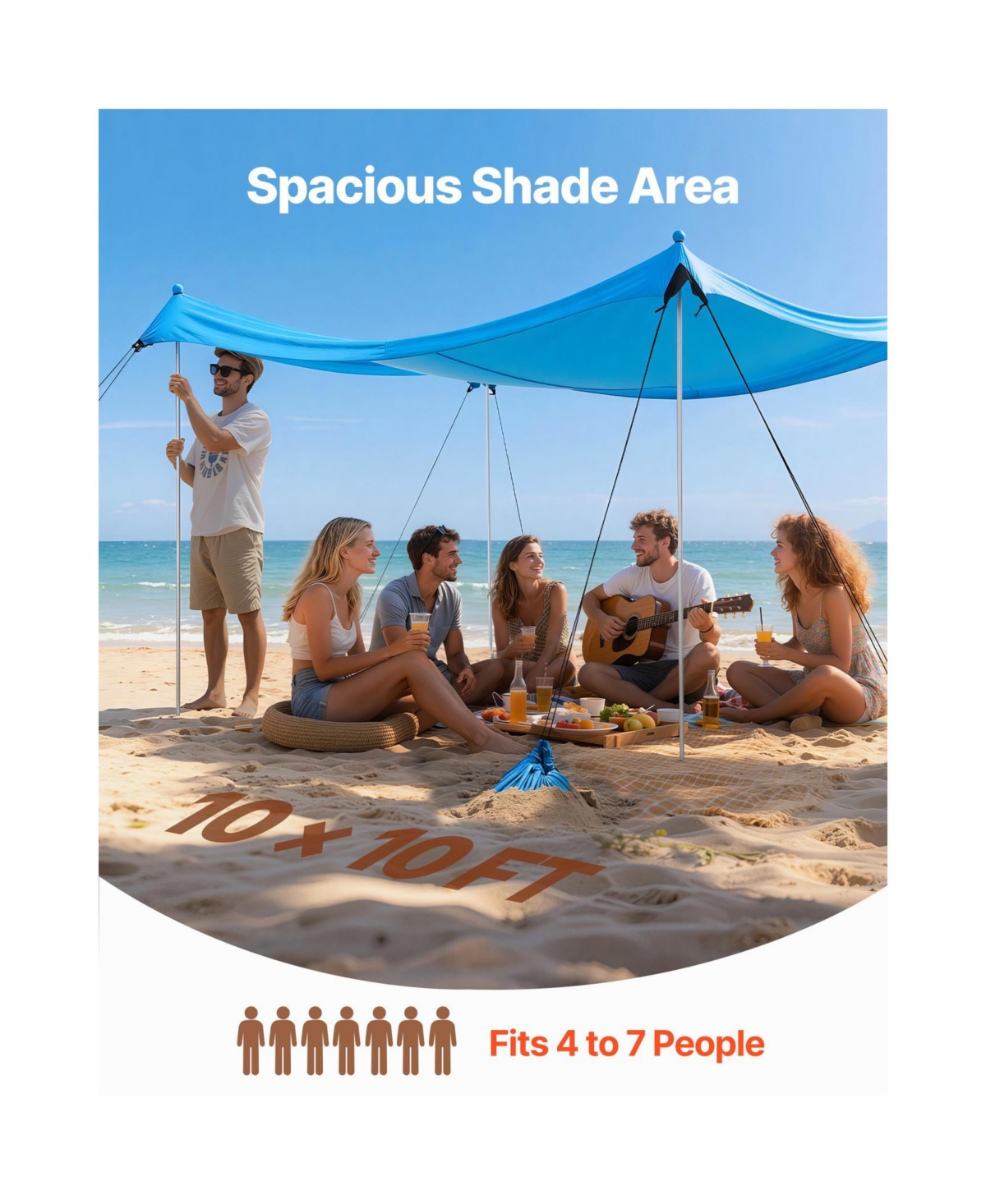 Cozito Beach Tent Sun Shelter 10 x 10 feet with 8 Sandbags and Stability Poles