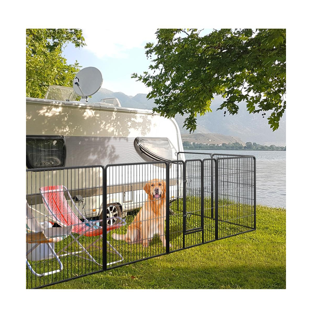 Ruie 8 Panel Adjustable Metal Pet Playpen Fence for Indoor and Outdoor Use