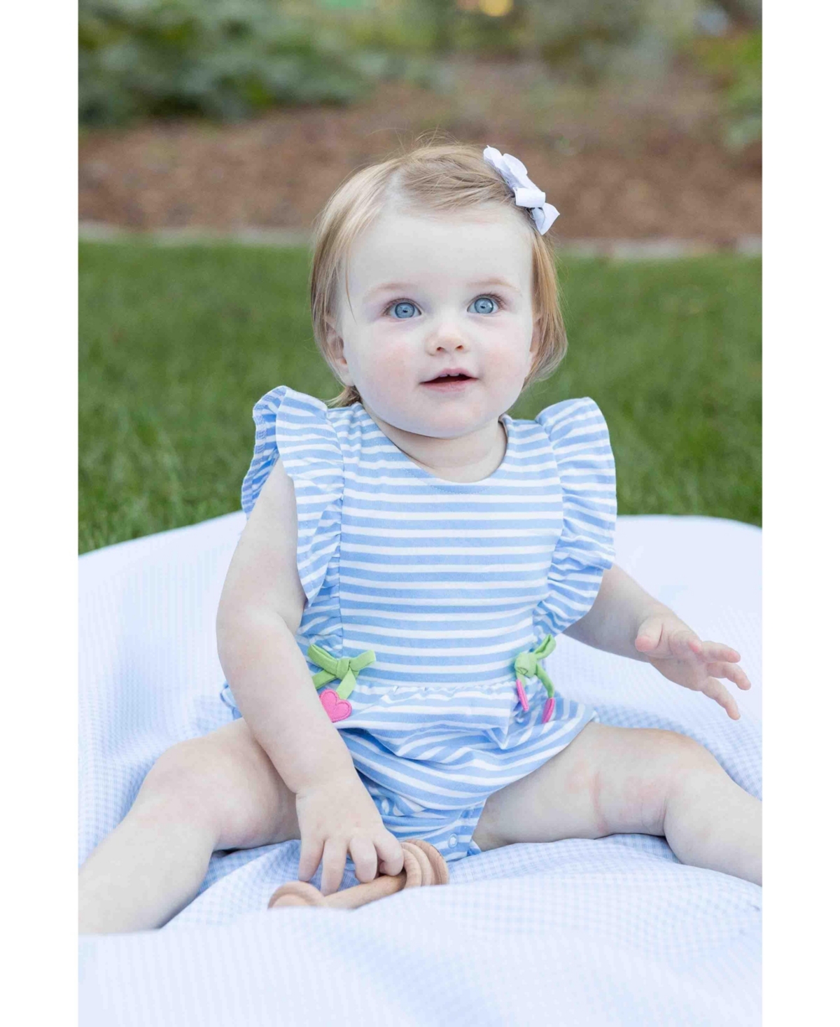 Florence Eiseman Baby Girl Stripe Knit Romper With Heart Cherries