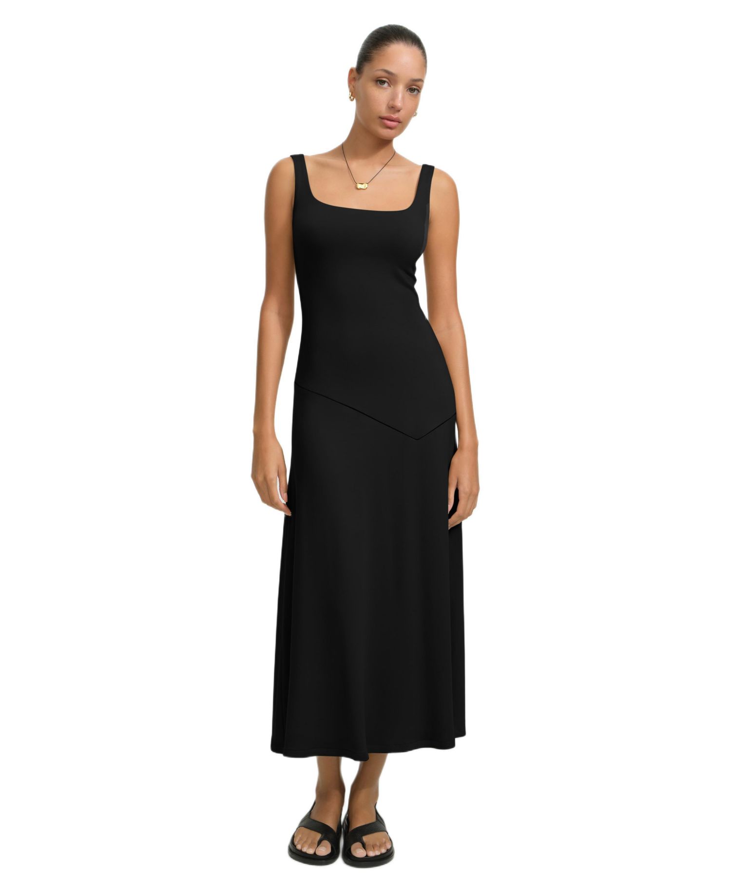 Women's Margot Square-Neck Fitted A-Line Jersey Midi Dress