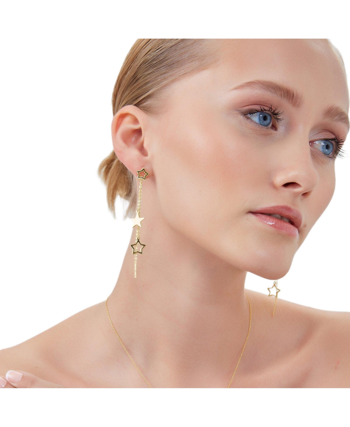Spero London Chain and Stars Sterling Silver Drop Earring