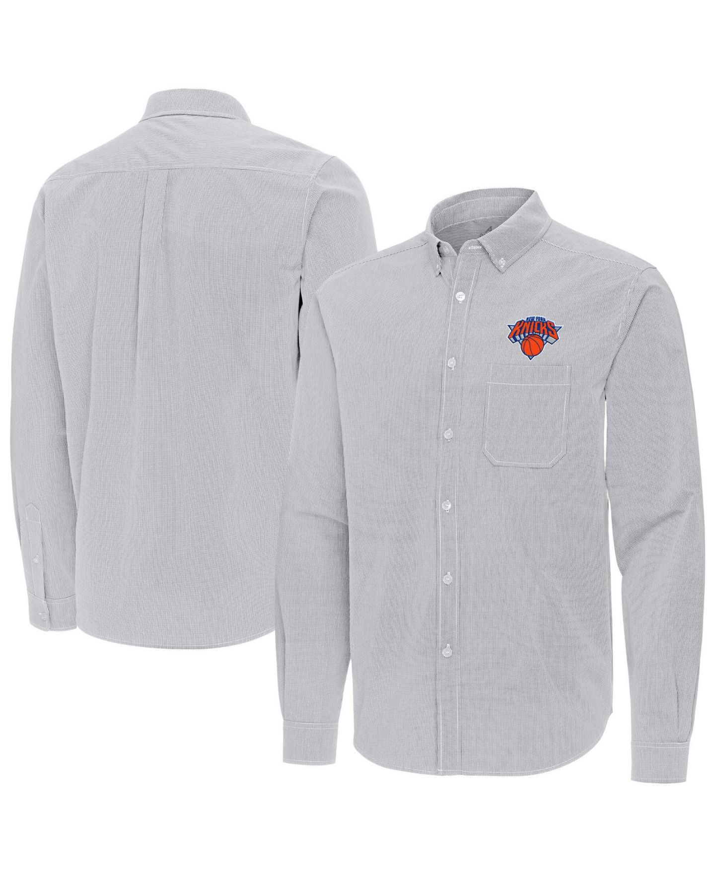 Мужская рубашка Antigua Gray New York Knicks Porter Woven Long Sleeve Button-Down — фото 1