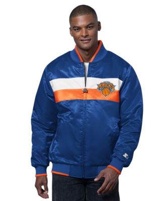 Men's Blue/Orange New York Knicks The Ambassador Satin Varsity Jacket