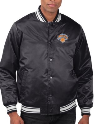 Men's Black New York Knicks Printed Team Name Satin Varsity Full-Snap Jacket