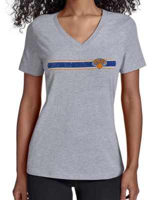 Women's Gray New York Knicks Team Stripe V-Neck T-Shirt