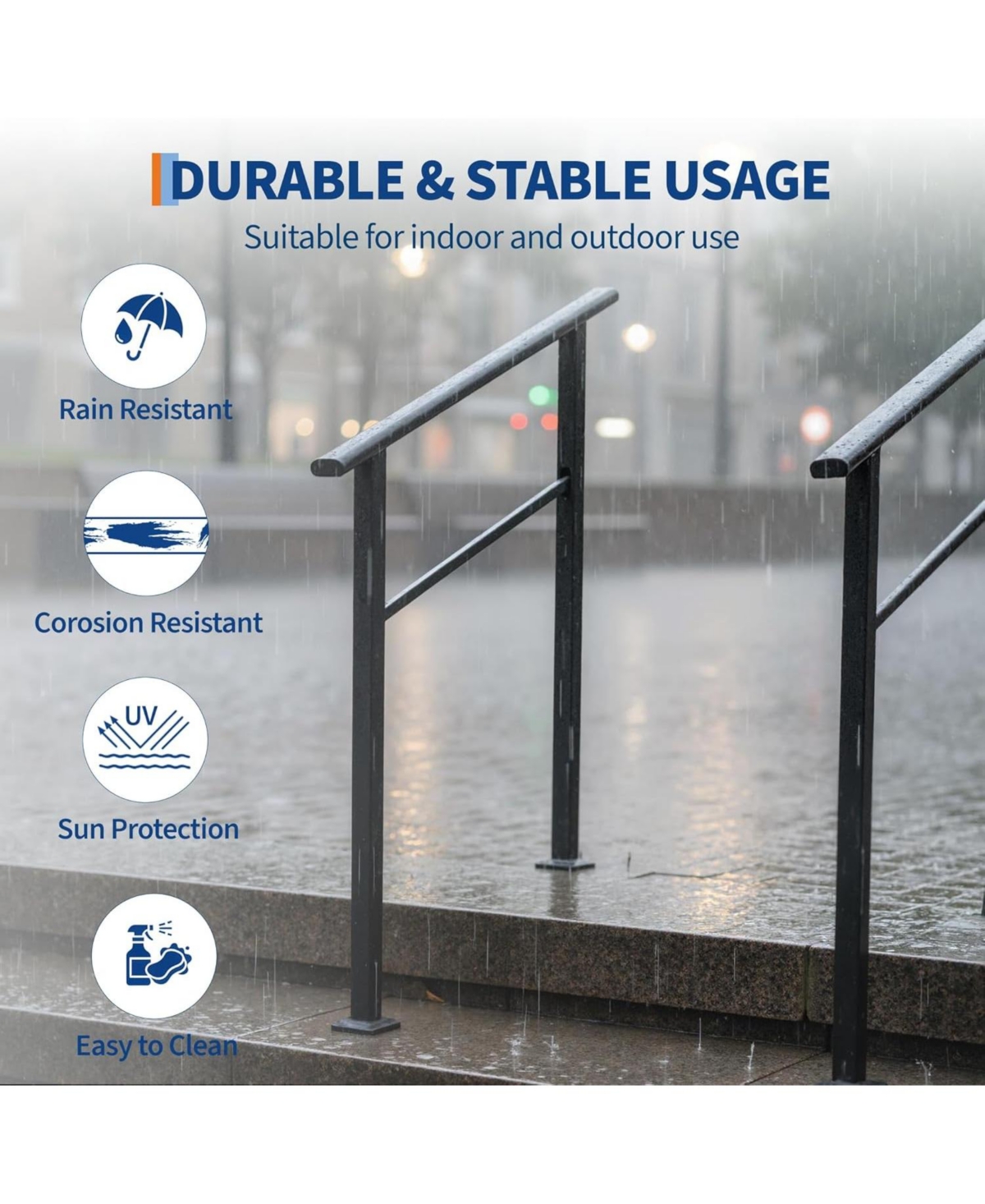 gaomon 2-Step Outdoor Stair Handrail Kit Aluminum and Iron Construction Adjustable Angle Easy Diy Installation with All Hardware