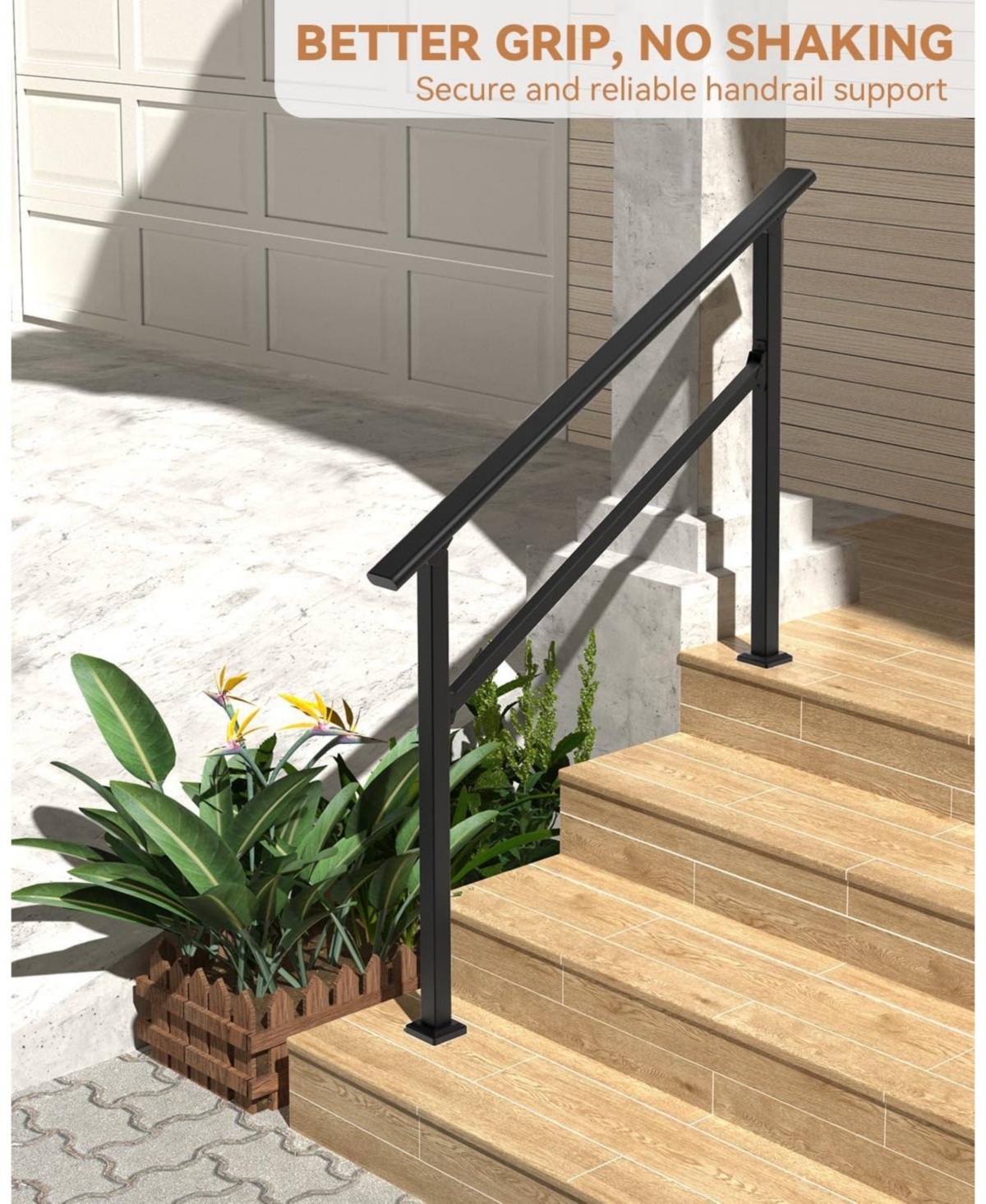 gaomon 2-Pack Adjustable Metal Hand Rails for Outdoor Steps 3-Step Stair Railing Kit Weatherproof and Comfortable Grip for Concrete