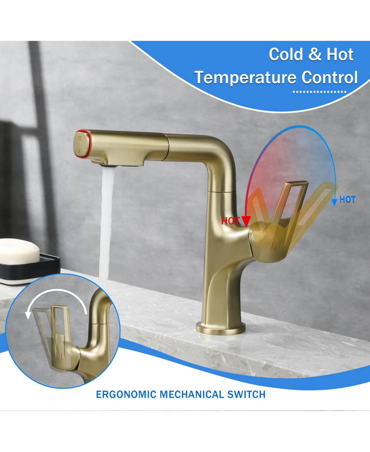 Phying Brushed Gold Pull-Down Vessel Faucet