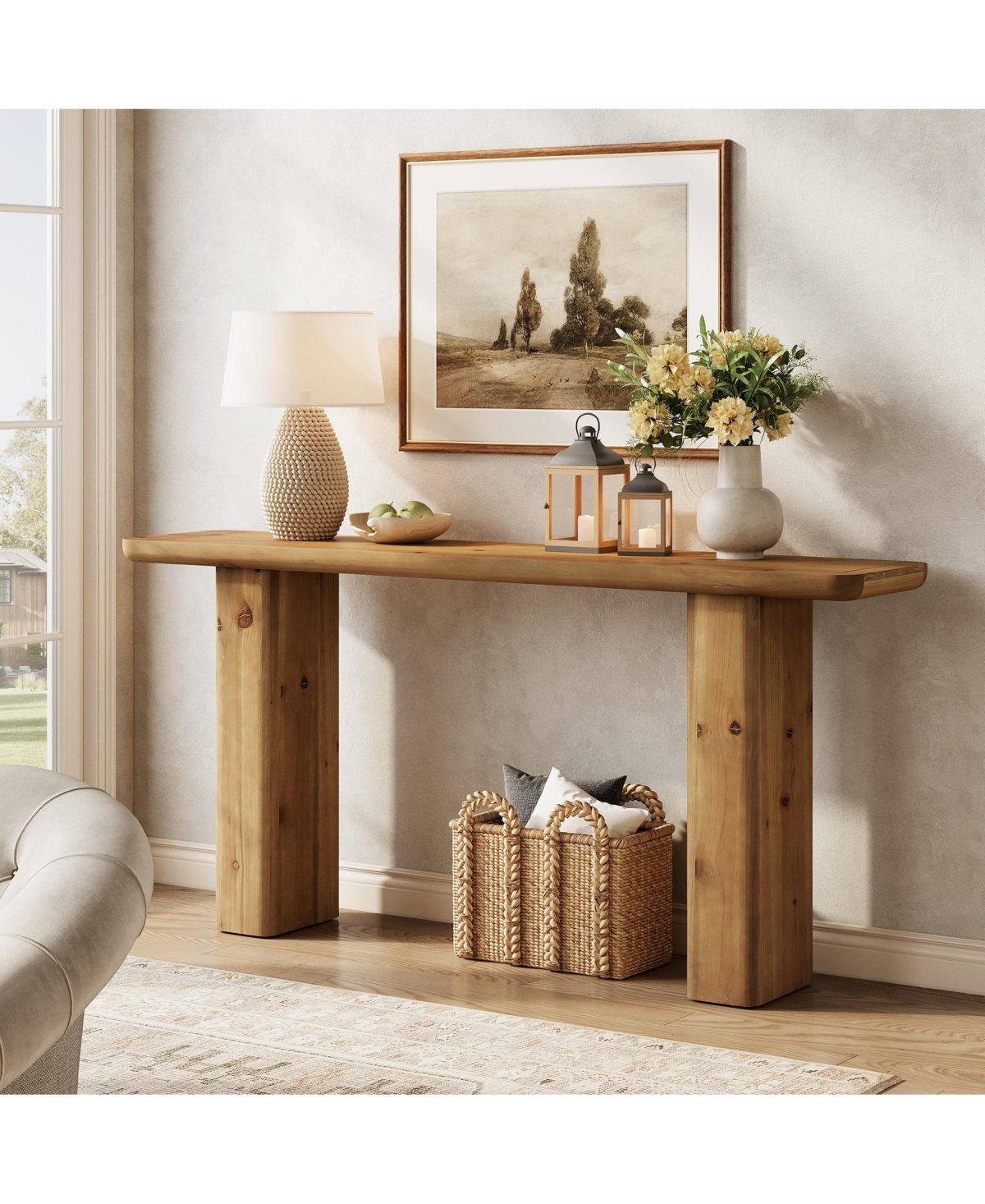 Slickblue Solid Wood Sofa Console Table with Sturdy Base for Behind Couch