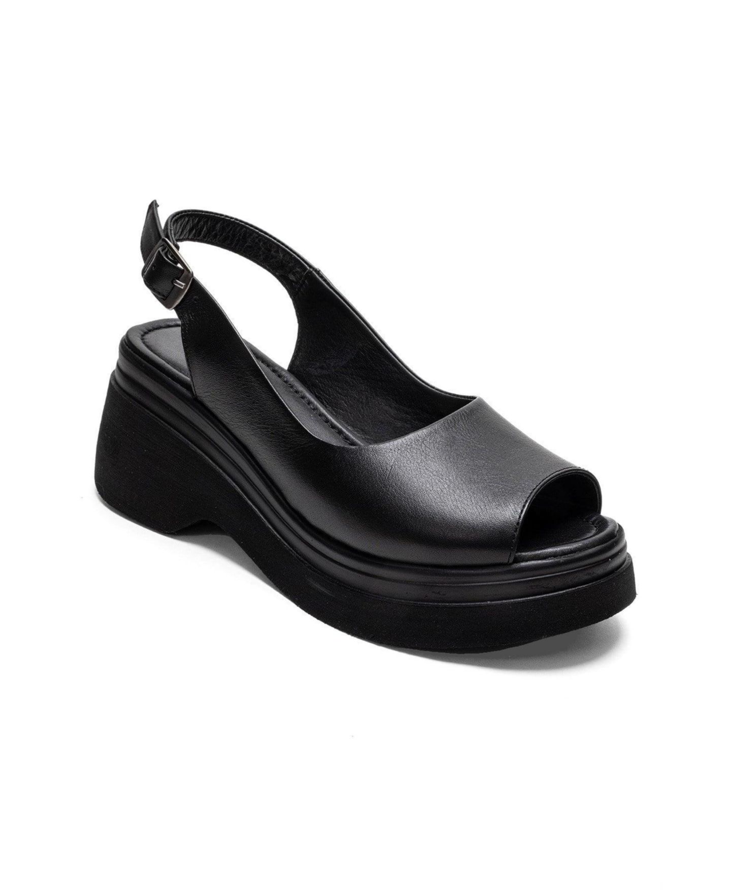 Женские сандалии Forever & Always Shoes Laure Leather Wedge Sandal, цвет: Чёрный — фото 1